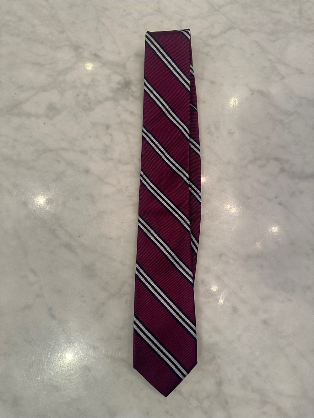 J. Crew Burgundy Tie with Navy and White Diagonal Stripes